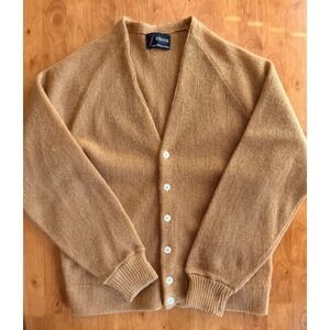 Strassi Vintage Mens‎ 100% Baby Kid Mohair Cardigan Sweater Camel Tan Medium